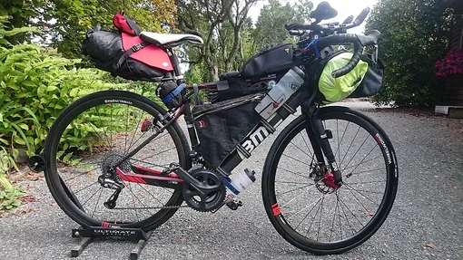 loaded bmc bikepacking bike