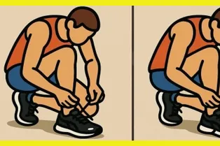 Бегун завязывает шнурки: найдите 3 отличия между картинками