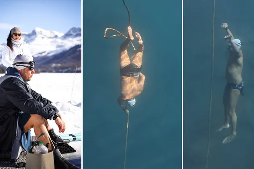 Новый рекорд: фридайвер погрузился на глубину 56 метров в ледяном озере