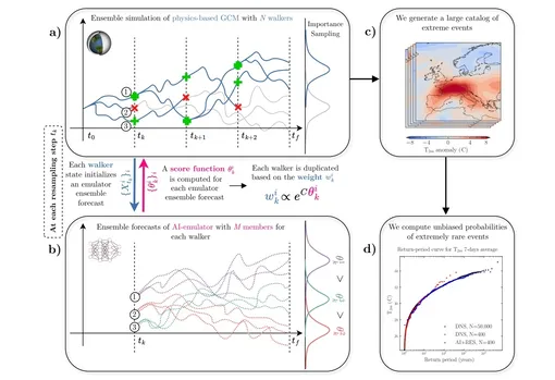 Схема структуры AI+RES. Эмулятор погоды на базе искусственного интеллекта обучается на основе данных PlaSim GCM за 100 лет, а затем используется для управления классическим алгоритмом RES. Схема структуры AI+RES. Эмулятор погоды на базе искусственного интеллекта обучается на основе данных PlaSim GCM за 100 лет, а затем используется для управления классическим алгоритмом RES.