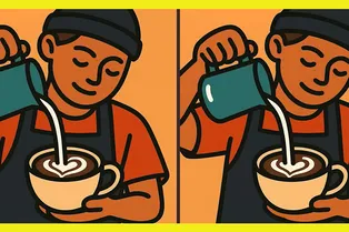 Бариста готовит кофе: найдите 3 отличия между рисунками Бариста готовит кофе: найдите 3 отличия между рисунками