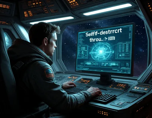 Сгенерированное изображение человека, взламывающего корабль Сгенерированное изображение человека, взламывающего корабль