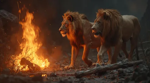 львы и огонь