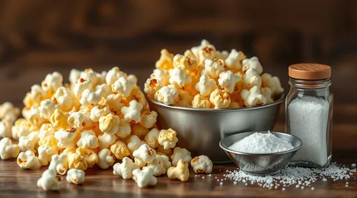 Фотореалистичные изображения попкорна и соли Фотореалистичные изображения попкорна и соли