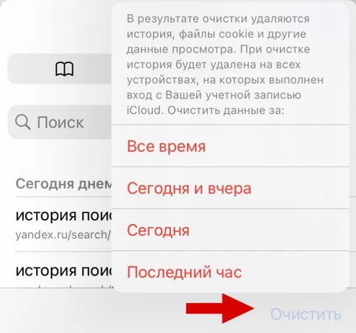 Как очистить историю поиска в браузере Safari.