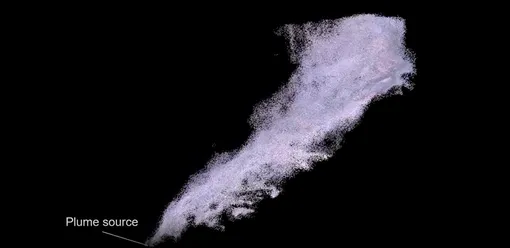 Дымовой шлейф, распознанный ИИ-сенсором. Дымовой шлейф, распознанный ИИ-сенсором.