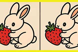 Зайчик и клубничка: попробуйте найти 3 отличия между изображениями!