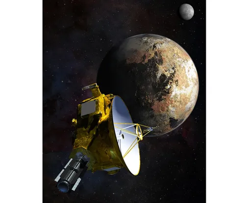 Художественное изображение сближения зонда New Horizons с системой Плутона. NASA Художественное изображение сближения зонда New Horizons с системой Плутона. NASA