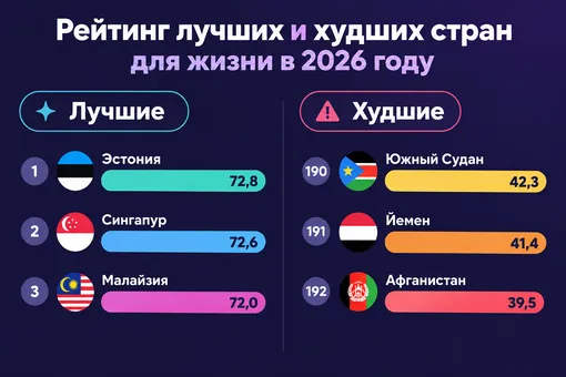 Рейтинг лучших и худших стран для жизни в 2026 году: инфографика Рейтинг лучших и худших стран для жизни в 2026 году: инфографика