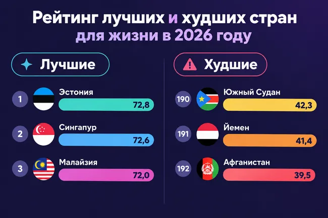 Рейтинг лучших и худших стран для жизни в 2026 году: инфографика