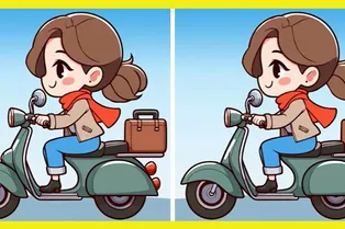 Девушка на мопеде: найдите 3 отличия за полминуты Девушка на мопеде: найдите 3 отличия за полминуты