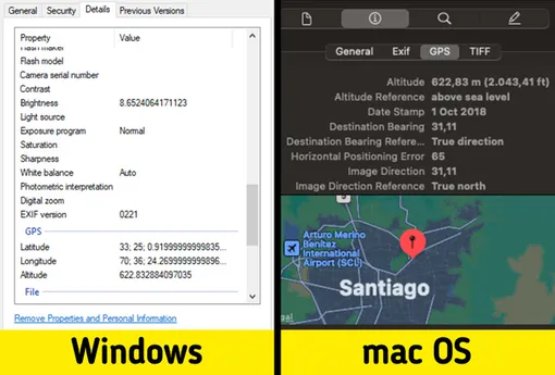Метаданные фото на разных операционных системах