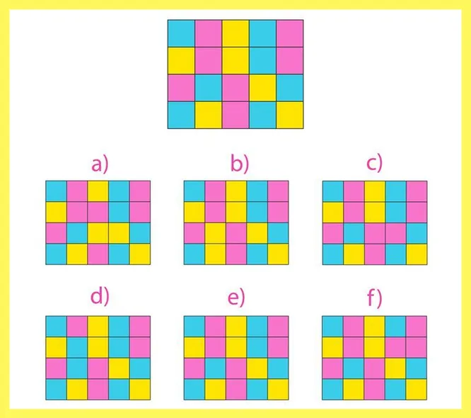 Какой из этих квадратов является точной копией того, что расположен сверху? Попробуйте дать ответ меньше, чем за 7 секунд. Не забудьте установить таймер!