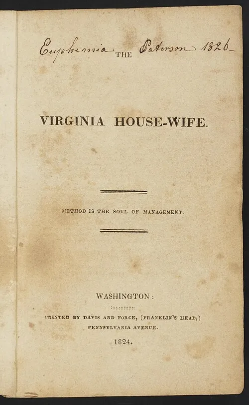 титульный лист книги «Домохозяйка из Вирджинии», 1824 год
