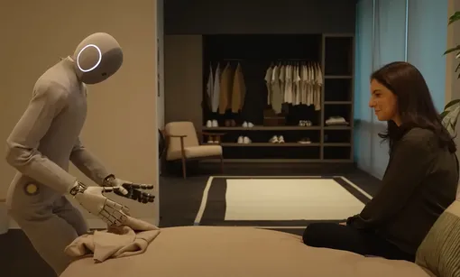 Сложи одеяло. Робот 1X Neo.