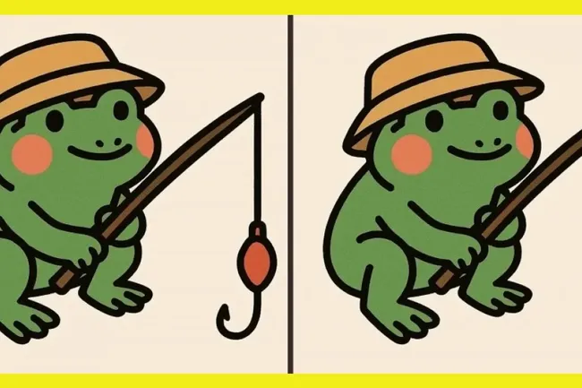 Лягушка на рыбалке: сможете найти 3 отличия между милыми картинками?