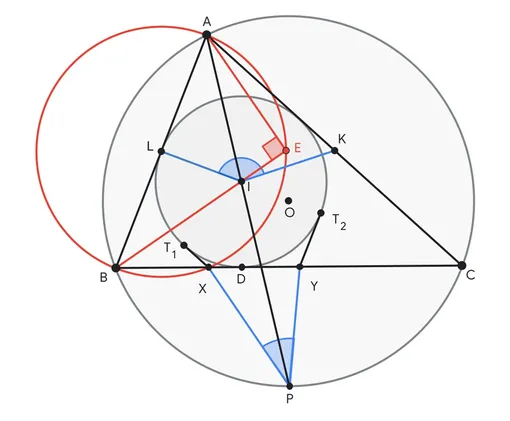 Чертеж, построенный AlphaGeometry 2, для решения геометрической задачи.