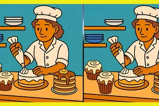 Кондитер украшает торт: отыщите 3 отличия между картинками Кондитер украшает торт: отыщите 3 отличия между картинками