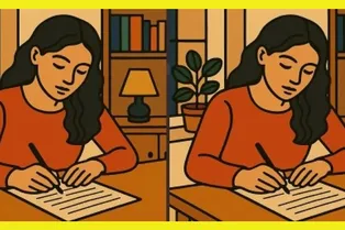 Девушка пишет письмо: сможете найти 3 отличия между картинками?