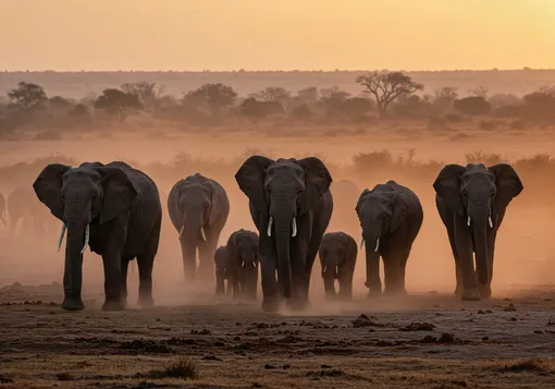 слоны на закате