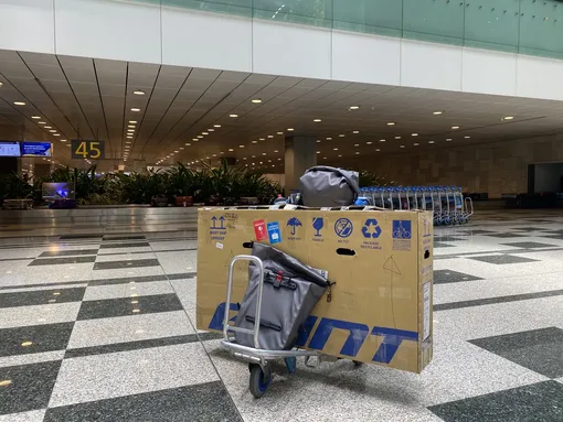 bicycle packed for flight