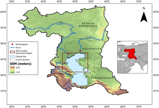 Карта гидрологического бассейна Каспийского моря.