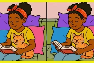 Проверьте свою внимательность: найдите 3 отличия между двумя читающими девушками