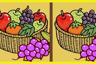 Между двумя корзинками с фруктами есть 3 отличия. Сможете найти их за 17 секунд?