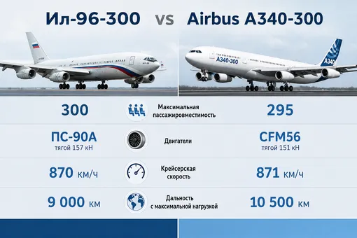 сравнение характеристик ил-96-300 и airbus a340-300