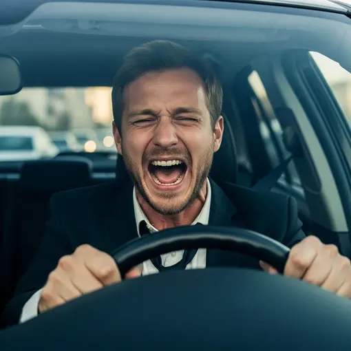 Разгневанный водитель за рулём