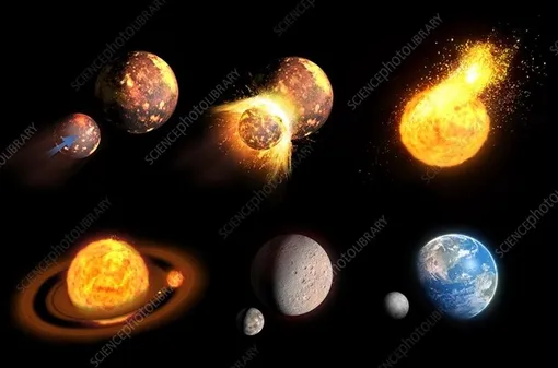 Столкновение Земли и Тейи и формирование Луны. Столкновение Земли и Тейи и формирование Луны.