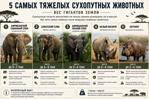 Самые большие сухопутные животные в одной инфографике Самые большие сухопутные животные в одной инфографике