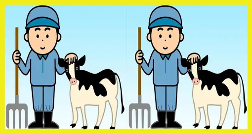 Найдите 3 отличия (картинка с фермером и коровой) Найдите 3 отличия (картинка с фермером и коровой)