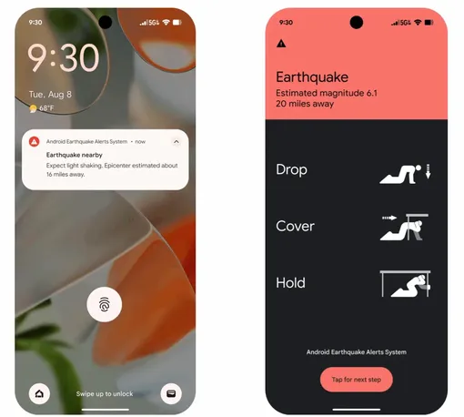 Вид системы оповещения о землетрясениях от Google для телефонов на Android /