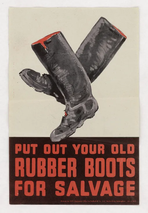 Плакат с призывом: «Сдайте свои старые резиновые сапоги на утилизацию»