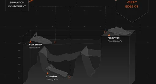 Несколько подводных аппаратов разных типов, связываются под водой.