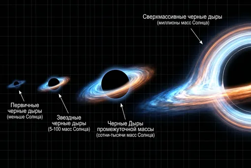 Схематичное сравнение размеров черных дыр Схематичное сравнение размеров черных дыр