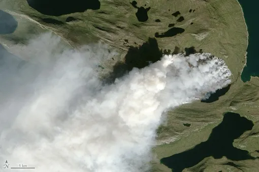 3 августа 2017 года прибор Operational Land Imager (OLI) на спутнике Landsat-8 зафиксировал этот снимок крупного пожара в западной части Гренландии. 3 августа 2017 года прибор Operational Land Imager (OLI) на спутнике Landsat-8 зафиксировал этот снимок крупного пожара в западной части Гренландии.