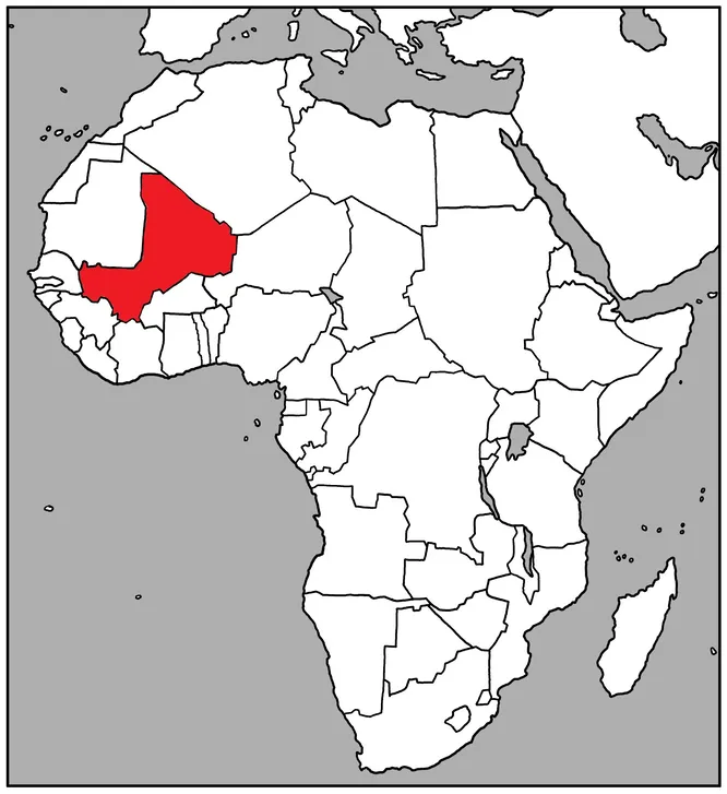 Какая африканская страна выделена красным на контурной карте?