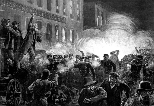 Хеймаркетская бойня, гравюра 1886 года.