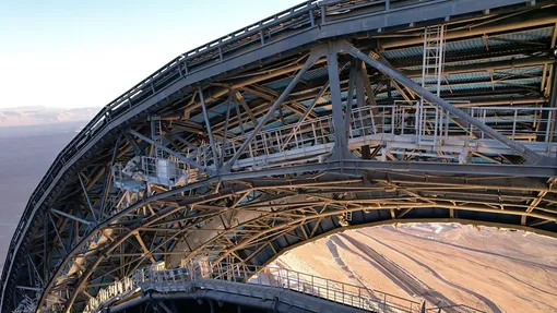 На снимке запечатлены две раздвижные двери купола, частично приоткрытые, за их краями видны проходы.