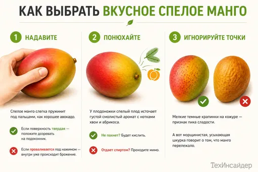 Пошаговая инструкция по выбору вкусного манго в инфографике