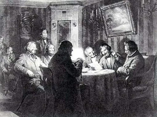 Гоголь читает «Ревизора» 5 ноября 1851 года в доме на Суворовском бульваре в Москве Гоголь читает «Ревизора»