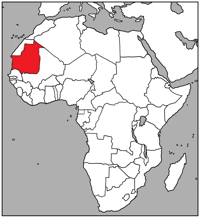 Какая африканская страна выделена красным на контурной карте?