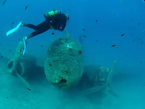 underwater wreckage of DC-3 plane underwater wreckage of DC-3 plane