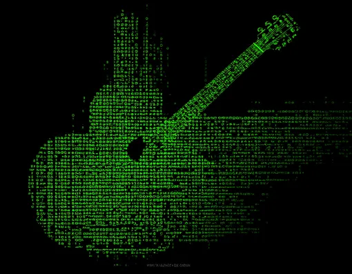 гитара матрица зеленые цифры на черном