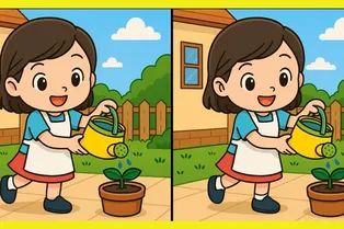 Девушка в саду: попробуйте найти 3 отличия между рисунками