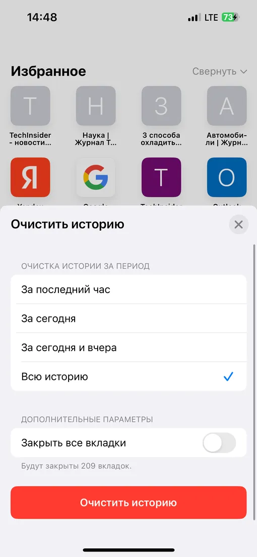 Скриншот браузера Safari