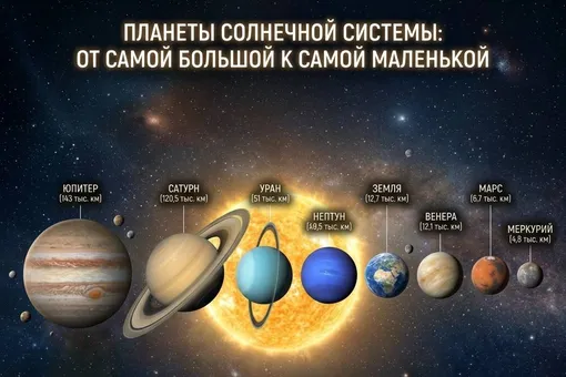 От самой большой к самой маленькой: планеты Солнечной системы в одной инфографике От самой большой к самой маленькой: планеты Солнечной системы в одной инфографике