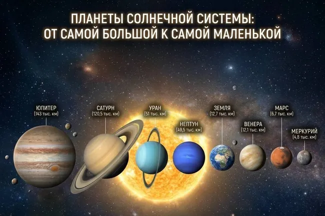 От самой большой к самой маленькой: планеты Солнечной системы в одной инфографике